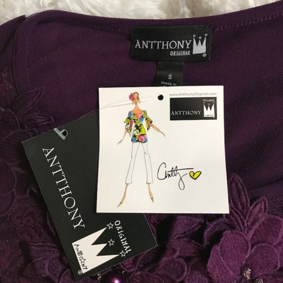 Antthony Original Violet 3D Jewel Beaded Floral Top - Picture 12 of 13